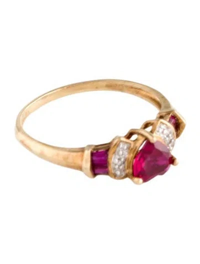 Pre-owned Ring 10k Synthetic Ruby & Diamond Cocktail  In Multi