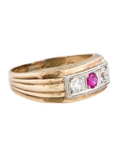 Pre-owned Ring 10k Synthetic Ruby & Zircon  In Multi