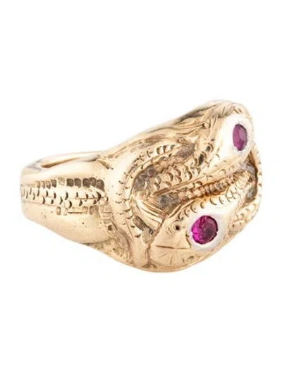 Pre-owned Ring 10k Synthetic Ruby Snake Cocktail  In Multicolor