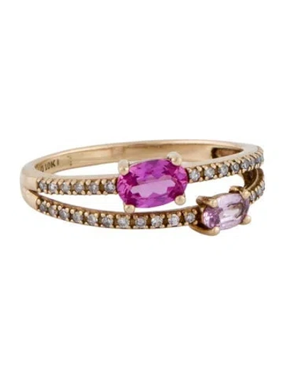 Pre-owned Ring 10k Synthetic Sapphire, Synthetic Ruby & Diamond  In Multi