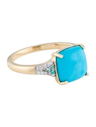 Pre-owned Ring 10k Turquoise, Tourmaline & Diamond  In Multi