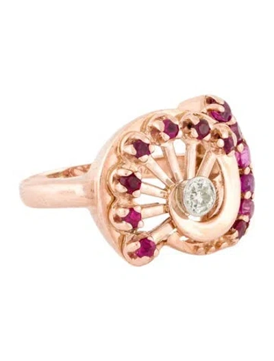 Pre-owned Ring 1.27ctw Synthetic Ruby & Diamond Spiral Cocktail  In Multi
