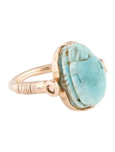 Pre-owned Ring 12k Turquoise Egyptian Scarab Swivel  In Blue