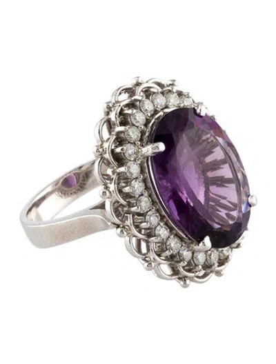 Pre-owned Ring 14k 10.00ct Amethyst & Diamond Cocktail  In Multi