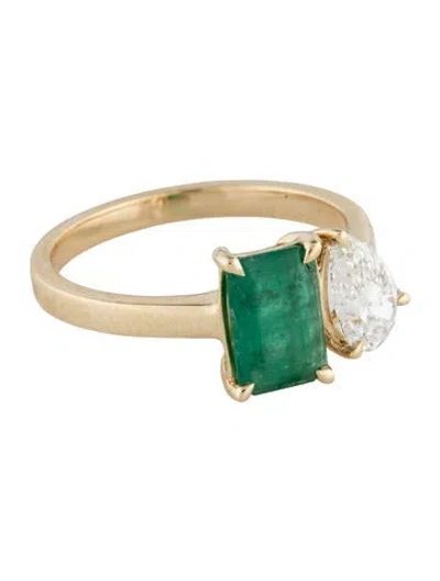 Pre-owned Ring 14k 1.00ct Emerald & Diamond Cocktail  In Multicolor