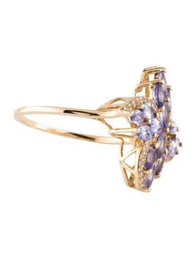 Pre-owned Ring 14k 1.00ct Tanzanite & Sapphire Flower  In Multi