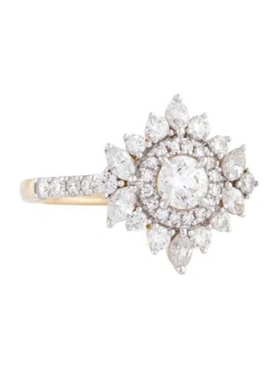 Pre-owned Ring 14k 1.00ctw Diamond Flower Cocktail  In Multi