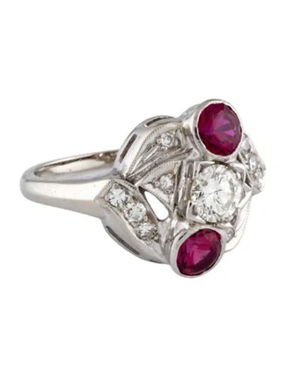 Pre-owned Ring 14k 1.01ctw Synthetic Ruby & Diamond Cocktail  In Multicolor