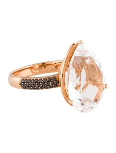 Pre-owned Ring 14k 10.22ct Quartz & Diamond Cocktail  In Multi