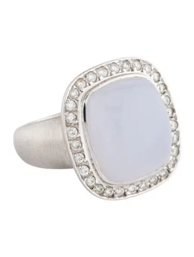 Pre-owned Ring 14k 10.25ct Chalcedony & Diamond Cocktail  In Multi