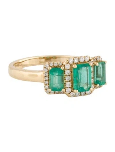 Pre-owned Ring 14k 1.02ctw Emerald & Diamond Cocktail  In Multi