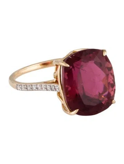 Pre-owned Ring 14k 10.34ct Tourmaline & Diamond Cocktail  In Multi