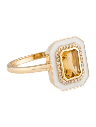 Pre-owned Ring 14k 1.04ct Peridot, Diamond & Enamel Cocktail  In White