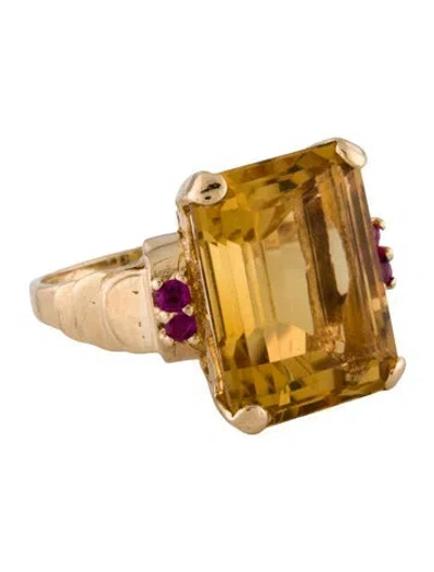 Pre-owned Ring 14k 10.50ct Citrine & Ruby Cocktail  In Multi