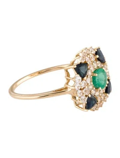 Pre-owned Ring 14k 1.05ctw Sapphire & Emerald Cocktail  In Multi