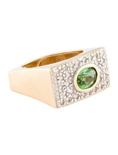 Pre-owned Ring 14k 1.05ctw Tourmaline & Diamond Signet  In Multi
