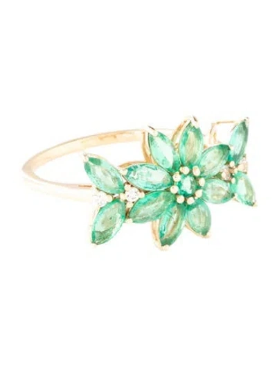 Pre-owned Ring 14k 1.07ctw Emerald & Colorless Sapphire Cocktail  In Multicolor