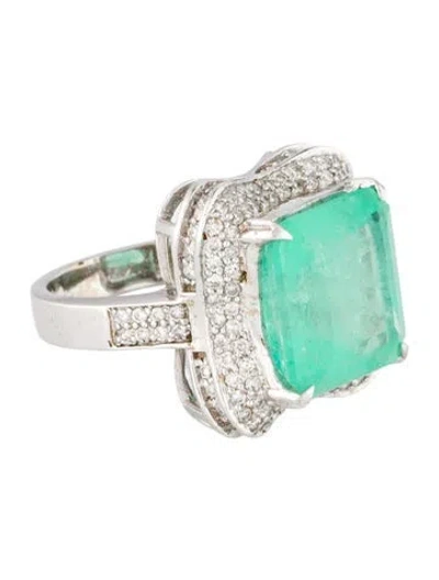 Pre-owned Ring 14k 10.89ct Emerald & Diamond Cocktail  In Multi
