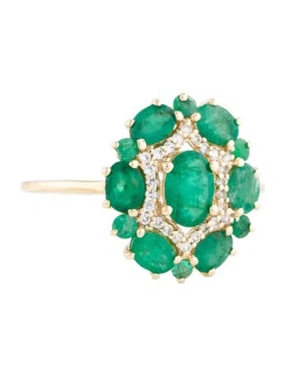 Pre-owned Ring 14k 1.08ct Emerald & Diamond Cluster Cocktail  In Multi