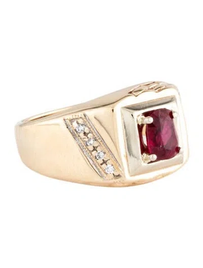 Pre-owned Ring 14k 1.08ct Ruby & Diamond Signet  In Multi