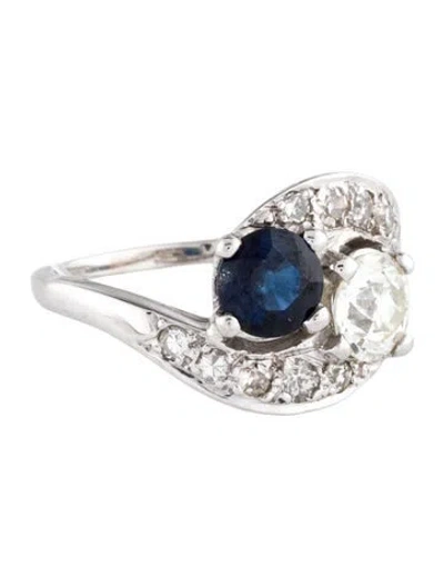 Pre-owned Ring 14k 1.08ctw Diamond & Sapphire Toi Et Moi Cocktail  In Multi