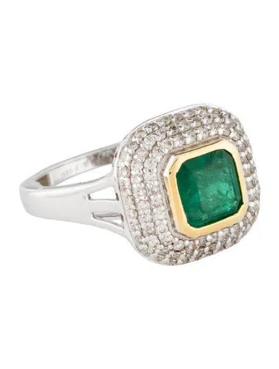 Pre-owned Ring 14k 1.09ct Emerald & Diamond Cocktail  In Multi