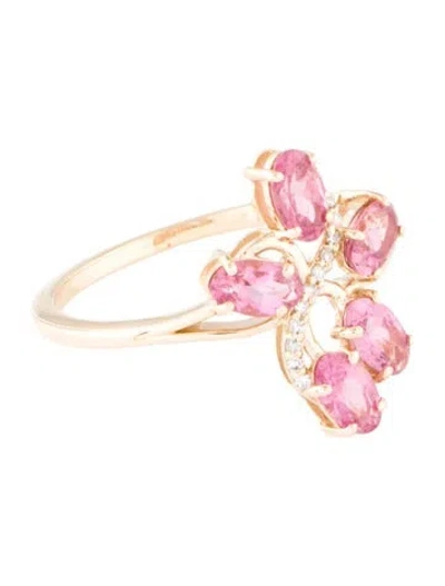 Pre-owned Ring 14k 1.10ct Tourmaline & Diamond Cocktail  In Multicolor