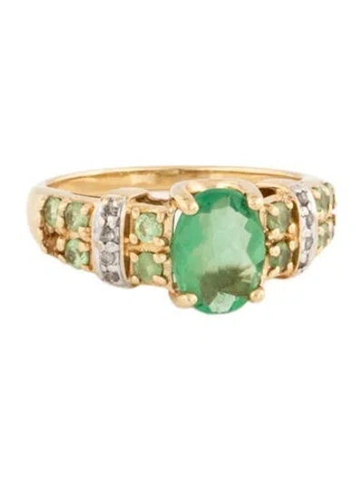 Pre-owned Ring 14k 1.11ct Fluorite, Tsavorite & Diamond Cocktail  In Multi