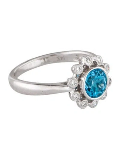 Pre-owned Ring 14k 1.11ct Topaz & Diamond Flower Cocktail  In Multi