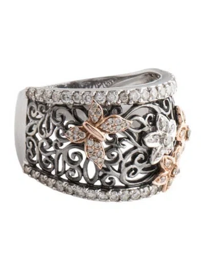 Pre-owned Ring 14k 1.11ctw Diamond Flower Butterfly Cocktail  In Multi
