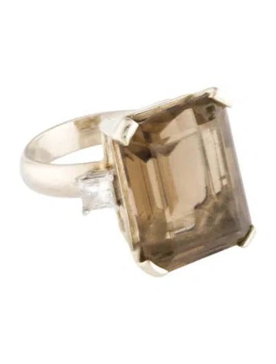 Pre-owned Ring 14k 11.20ct Smokey Quartz & Diamond Cocktail  In Multi