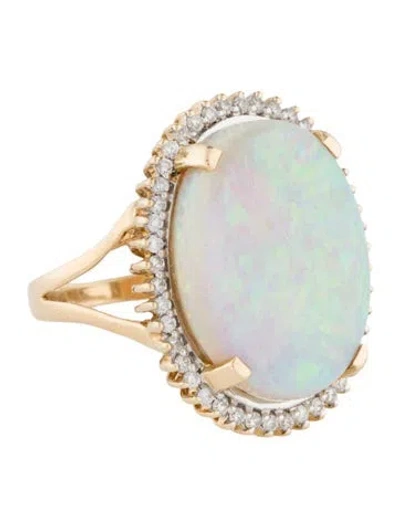 Pre-owned Ring 14k 11.53ct Opal & Diamond Cocktail  In Multi