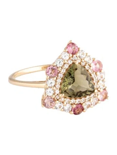 Pre-owned Ring 14k 1.15ctw Tourmaline & Sapphire Cocktail  In Multicolor