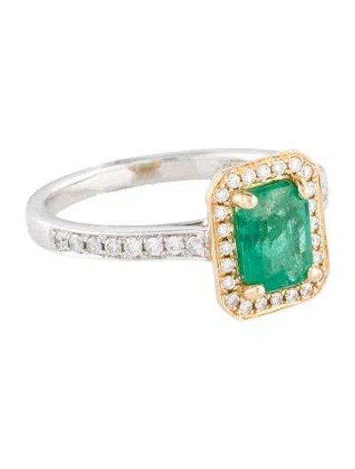 Pre-owned Ring 14k 1.16ct Emerald & Diamond Cocktail  In Multi