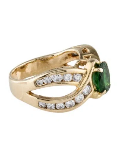 Pre-owned Ring 14k 1.19ctw Tsavorite Garnet & Diamond Cocktail  In Multi