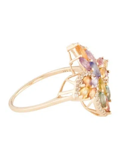 Pre-owned Ring 14k 1.20ct Sapphire Cluster Floral Cocktail  In Multi