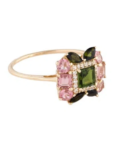 Pre-owned Ring 14k 1.20ctw Tourmaline & Sapphire Cocktail  In Multi