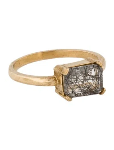 Pre-owned Ring 14k 1.27ct Rutilated Quartz East West Cocktail  In Multi