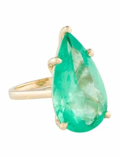 Pre-owned Ring 14k 12.96ct Colombian Emerald Cocktail  In Multi