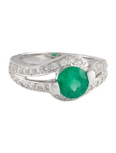 Pre-owned Ring 14k 1.33ct Emerald & Diamond Cocktail  In Multi