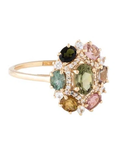 Pre-owned Ring 14k 1.35ctw Tourmaline & Sapphire Cluster Cocktail  In Multicolor