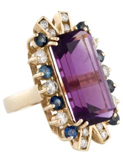 Pre-owned Ring 14k 13.61ct Amethyst, Sapphire & Diamond Cocktail  In Multi