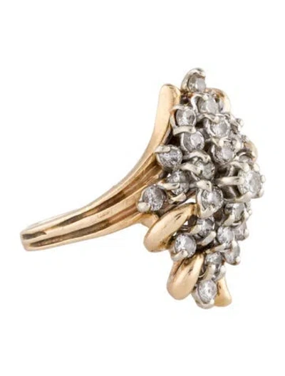 Pre-owned Ring 14k 1.37ctw Diamond Two-tone Cluster Cocktail  In Multi