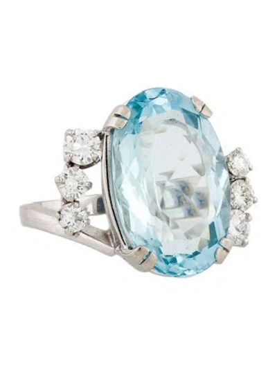 Pre-owned Ring 14k 13.89ct Aquamarine & Diamond Cocktail  In Multi