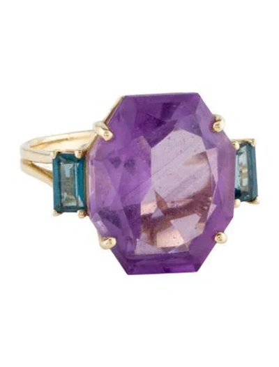 Pre-owned Ring 14k 14.37ct Amethyst & Topaz Cocktail  In Multi