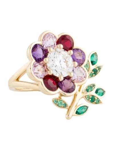 Pre-owned Ring 14k 1.51ctw Lab-grown Diamond & Multi-stone Flower Cocktail