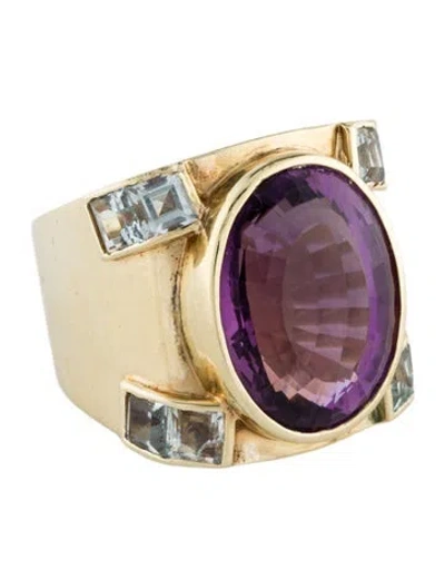 Pre-owned Ring 14k 15.28ct Amethyst & Aquamarine Cocktail  In Multi