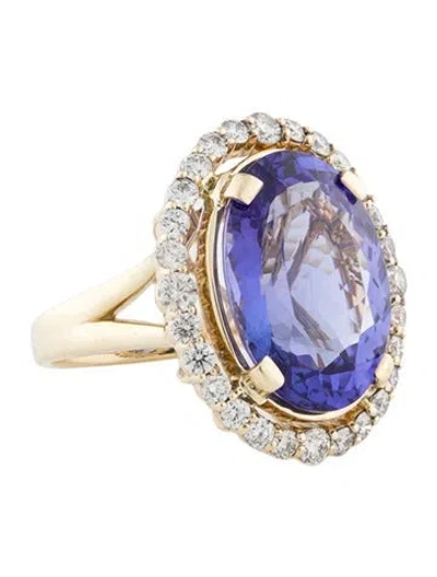 Pre-owned Ring 14k 15.45ct Tanzanite & Diamond Cocktail  In Multi