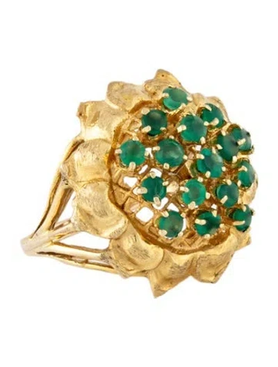 Pre-owned Ring 14k 1.54ctw Dyed Chalcedony Flower Cocktail  In Multicolor