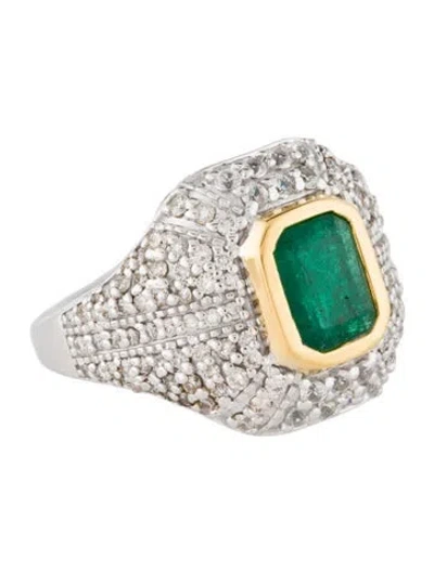 Pre-owned Ring 14k 1.57ct Emerald & Diamond Cocktail  In Multi